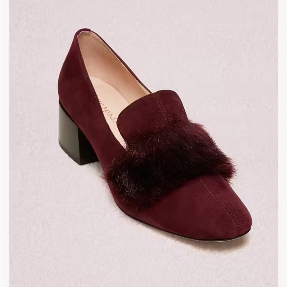 Kate Spade Burgundy Fur-Trimmed Women's Loafers